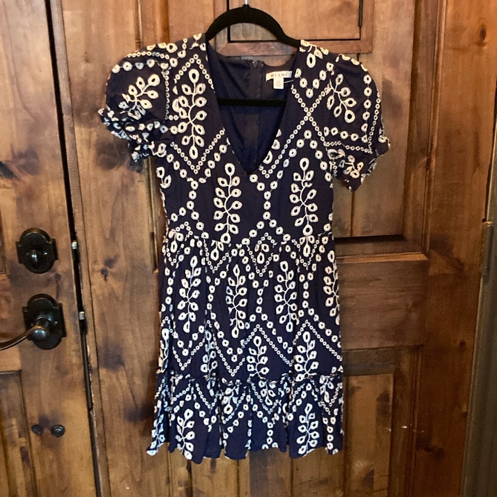 Navy with white embroidered dress